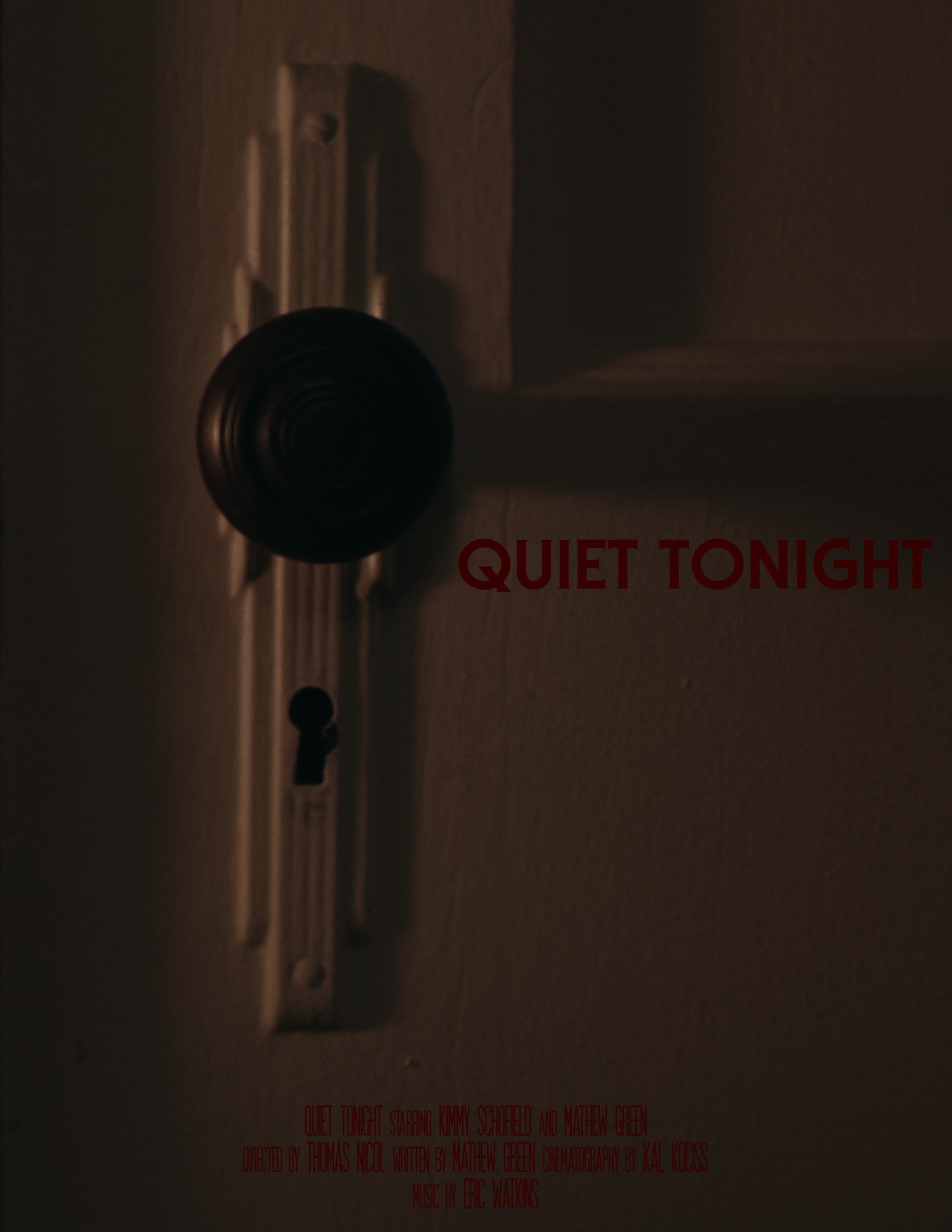 Doorknob with the words "Quiet Tonight" next to it