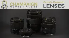 Champaign Movie Makers Crash Course: Lenses above a picture of camera lenses